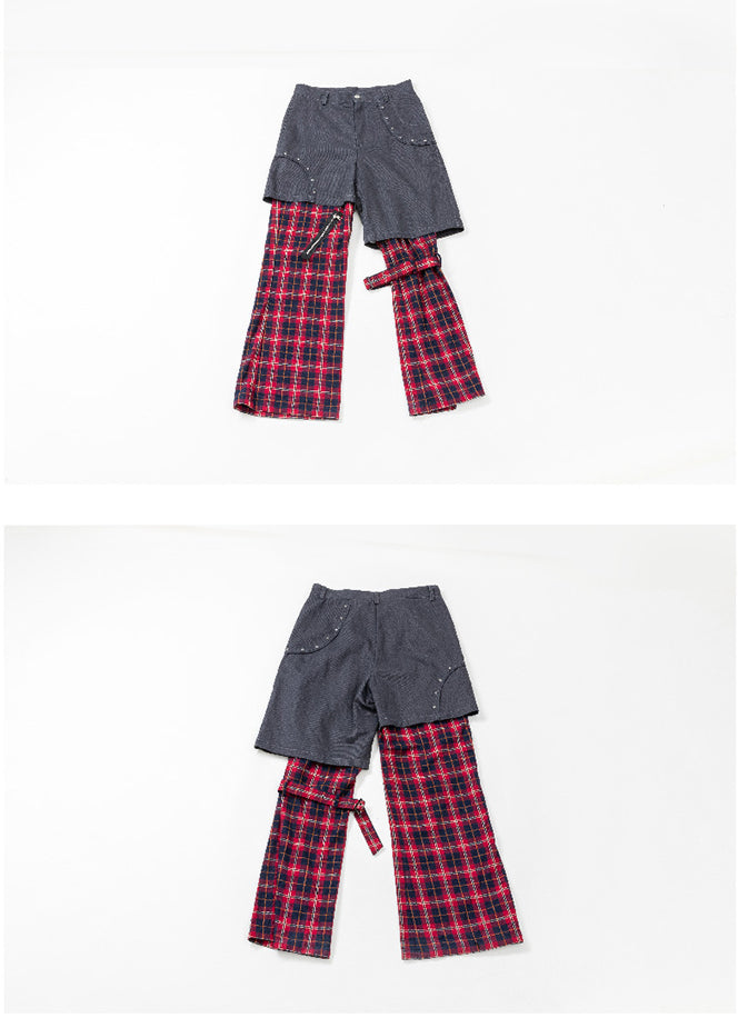 Workwear plaid strap pants