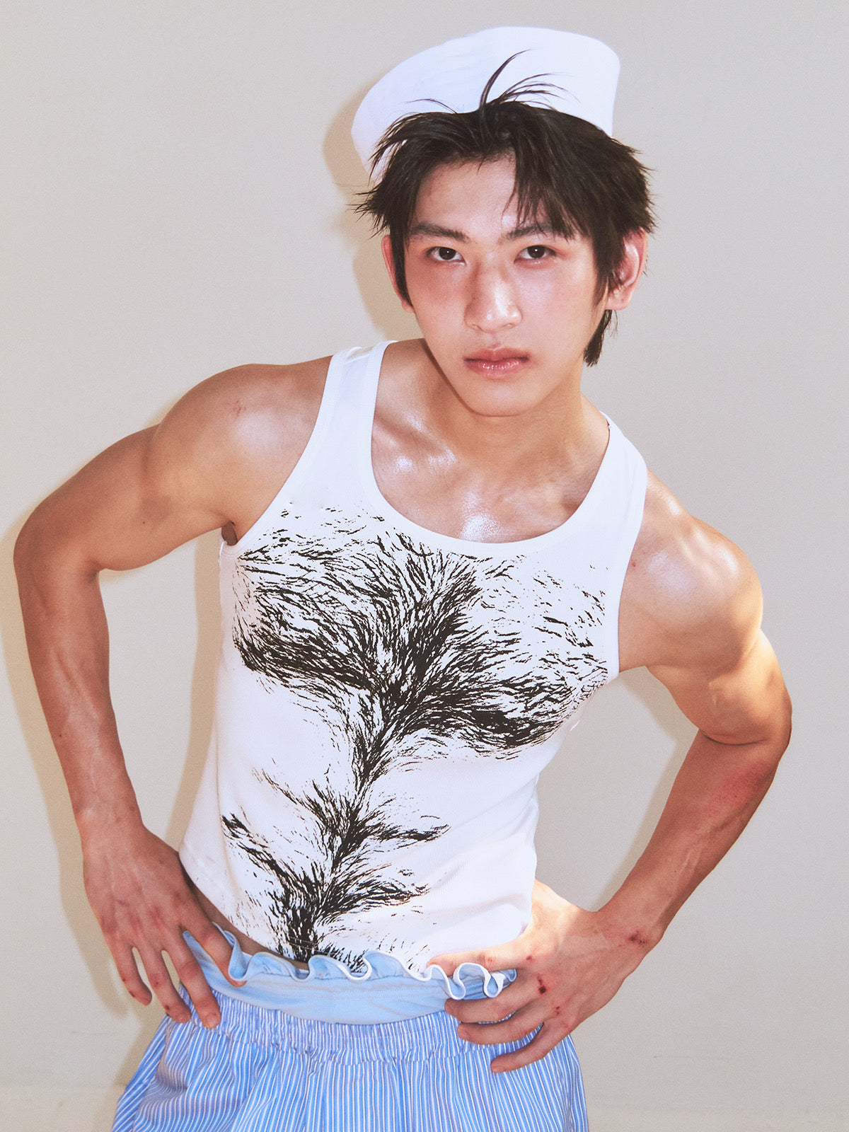 Funny short hairy I-back vest