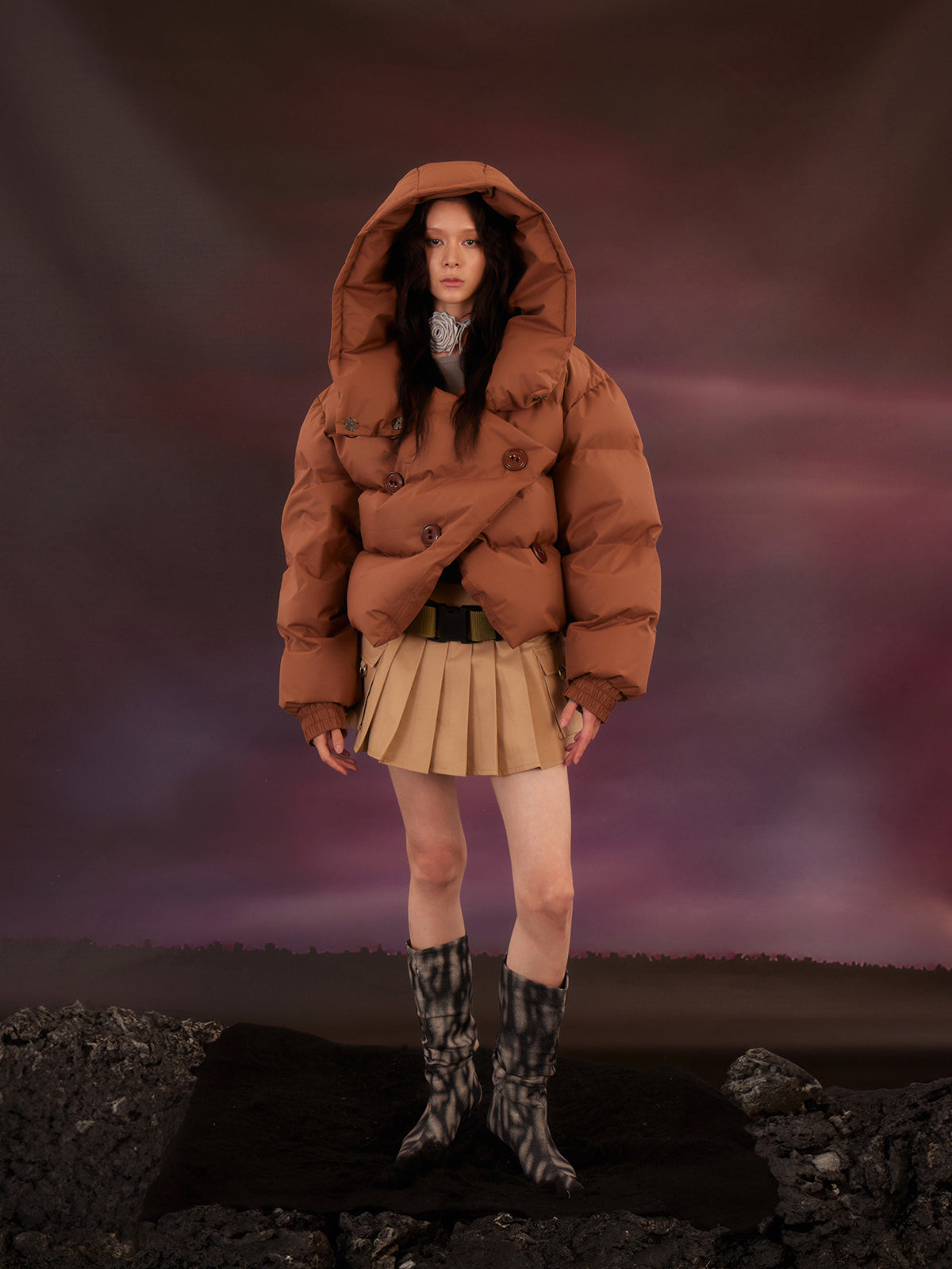 Brown Maillard Short Bread Down Coat