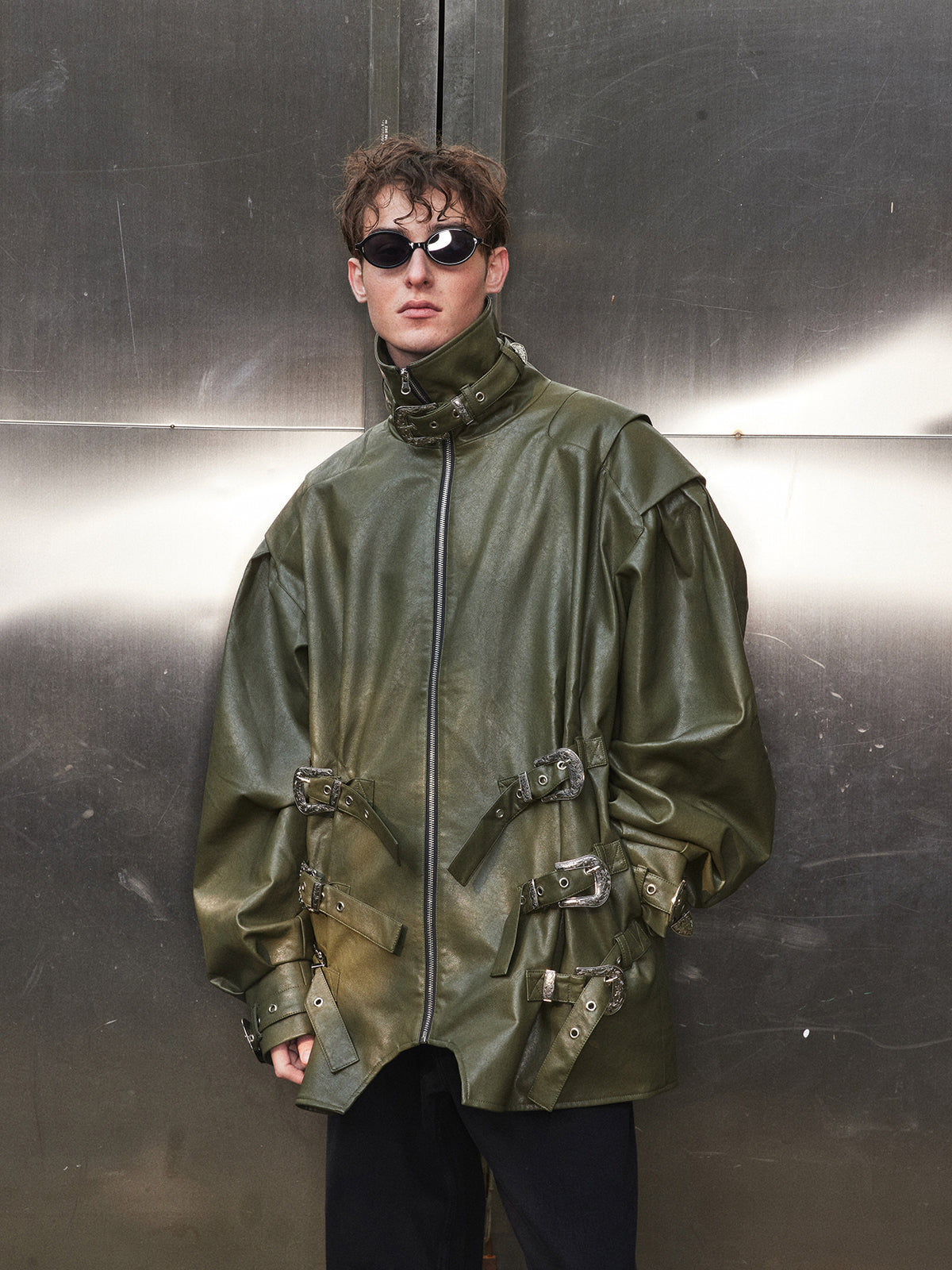 Vintage leather jacket with silhouette