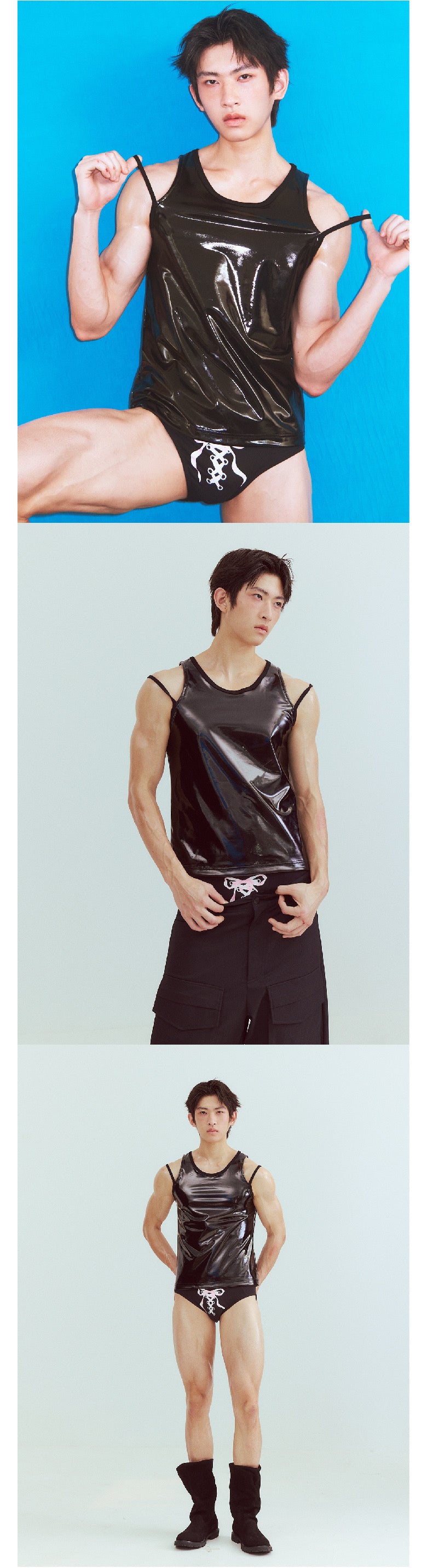 Patent leather deconstructed camisole