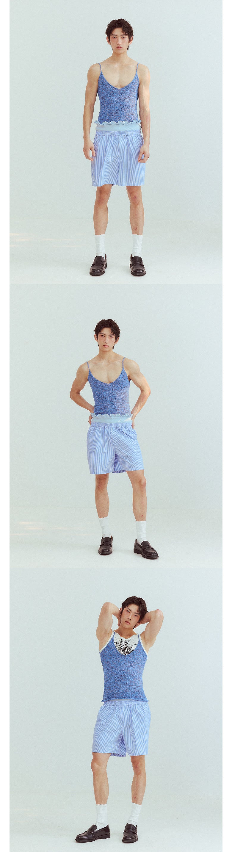 Thin shoulder strap mixed blue knitted camisole