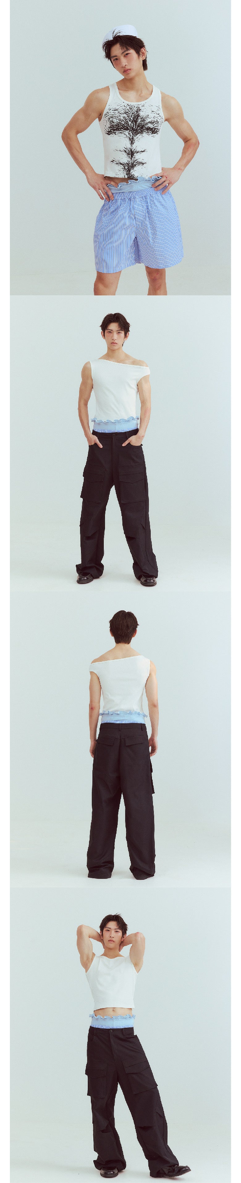 Ruffle-edged double-layered linen pants