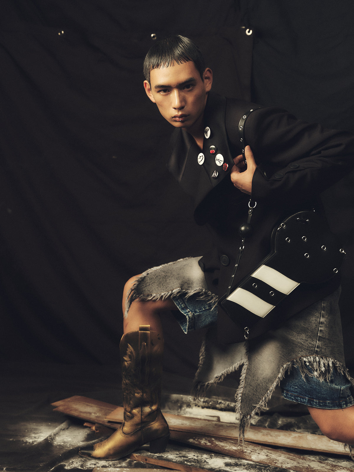 Leather backpack and underarm bag