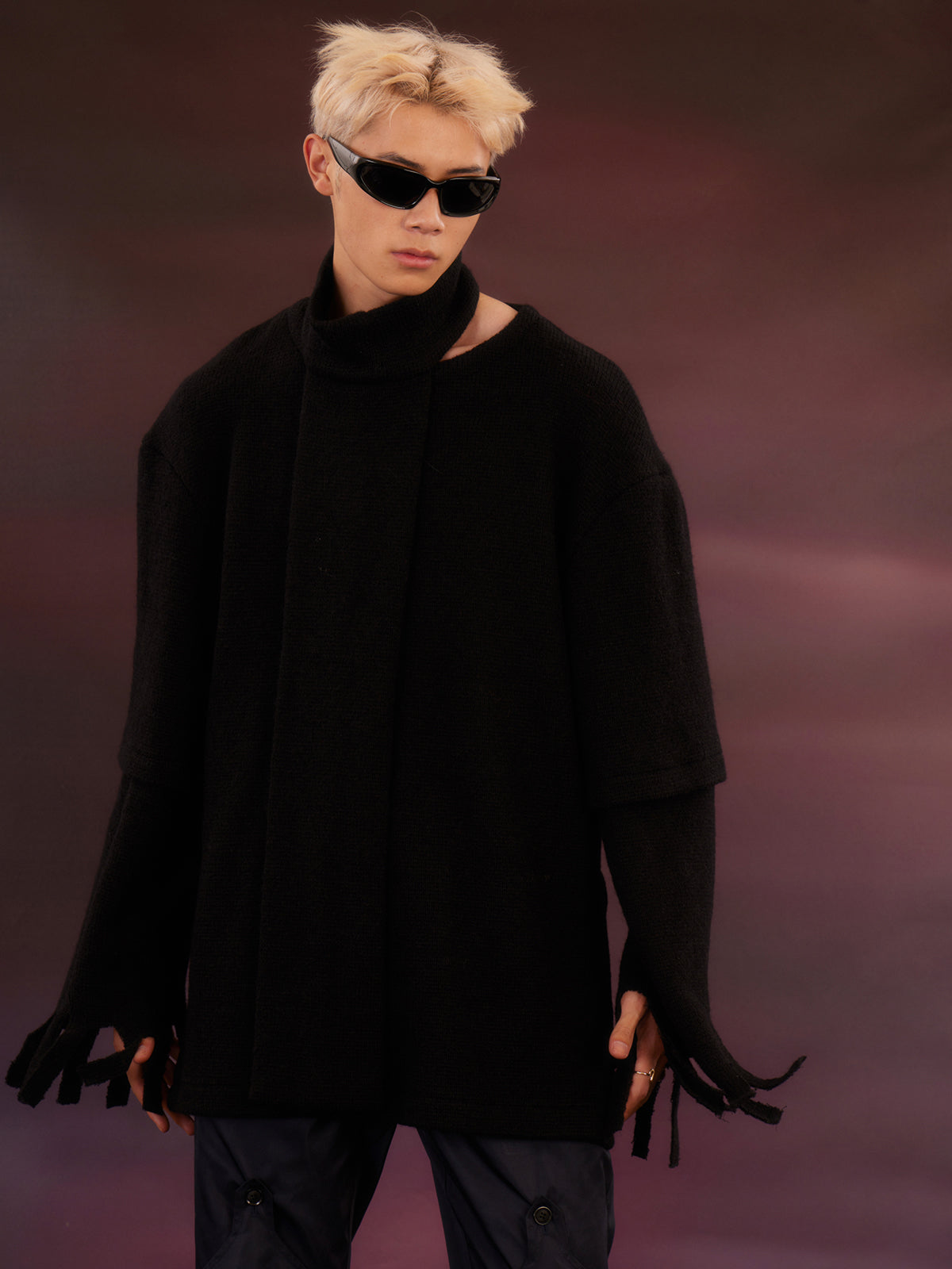 Black scarf tattered sweater