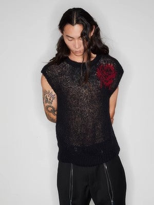 Rose Black Sleeveless Sweater