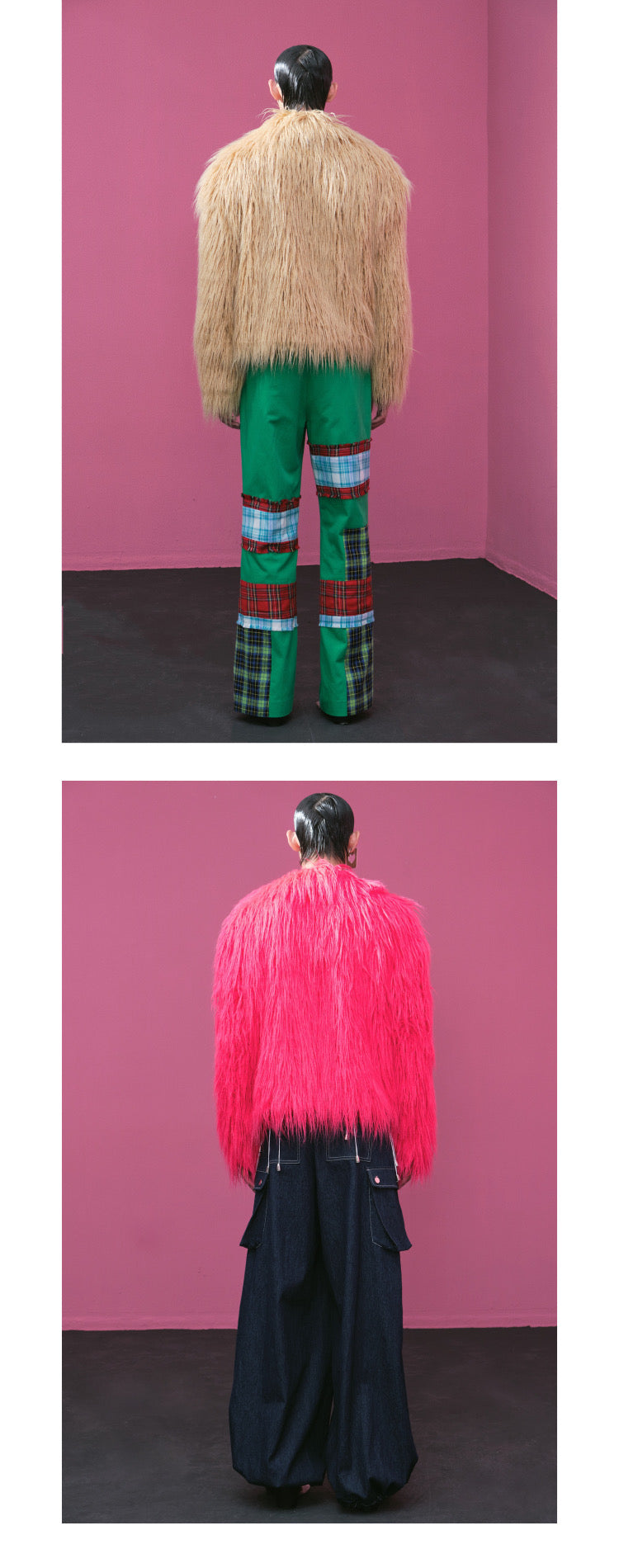 Vintage leather button long fur coat