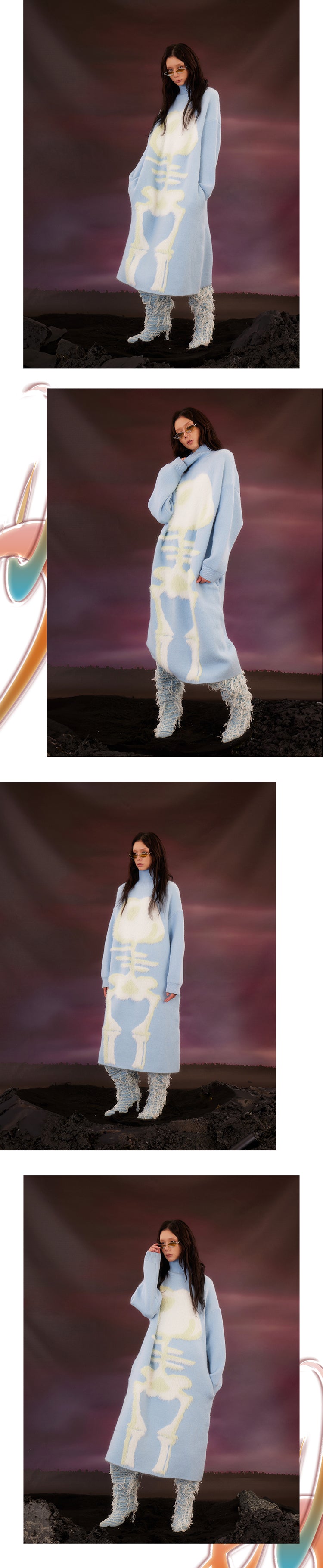 Light blue fish Bone Long Sweater