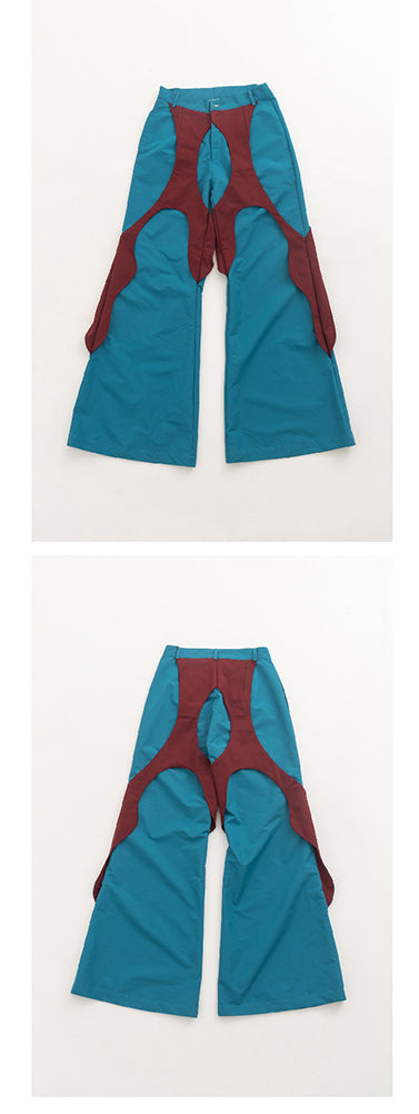 Blue and red patchwork petal pants