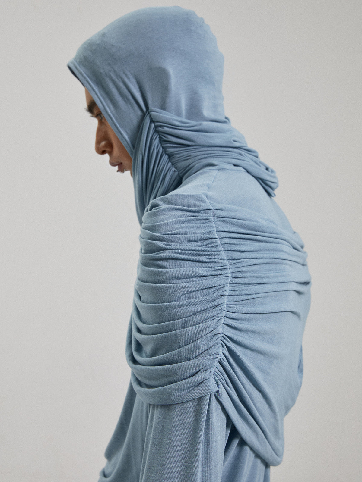 Two tone pleated hooded top