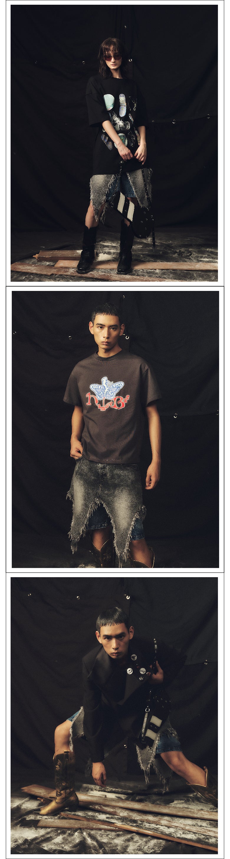 Double layered ruffled washed denim shorts