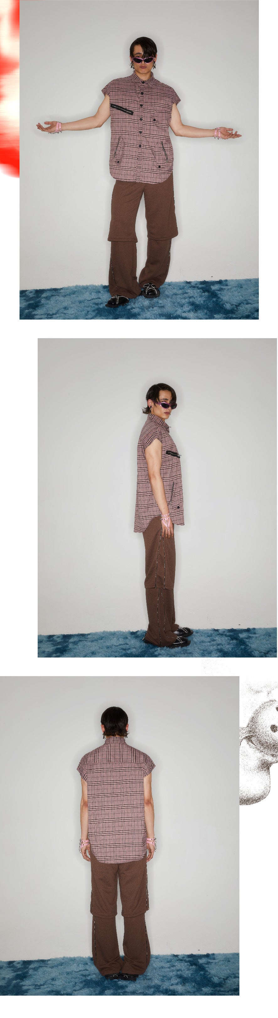 Checkered sleeveless zippered shirt