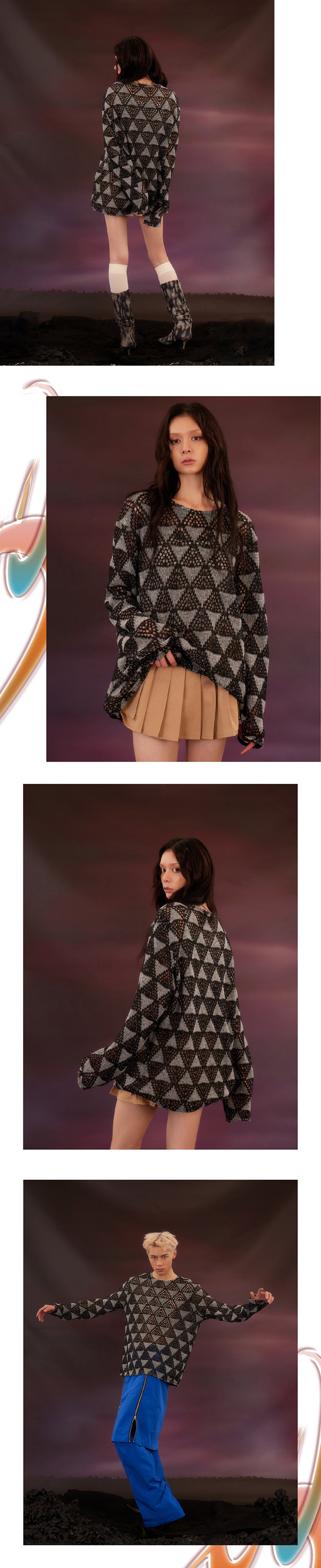 Triangle hollow fishing net sweater