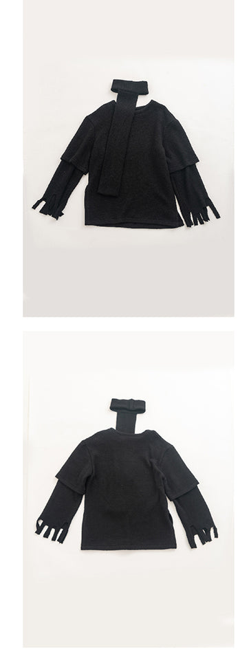 Black scarf tattered sweater