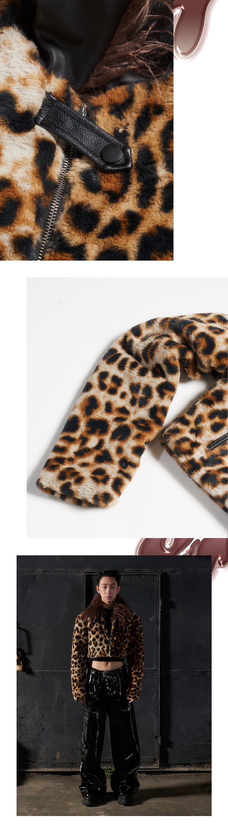 Leopard print fur short jacket