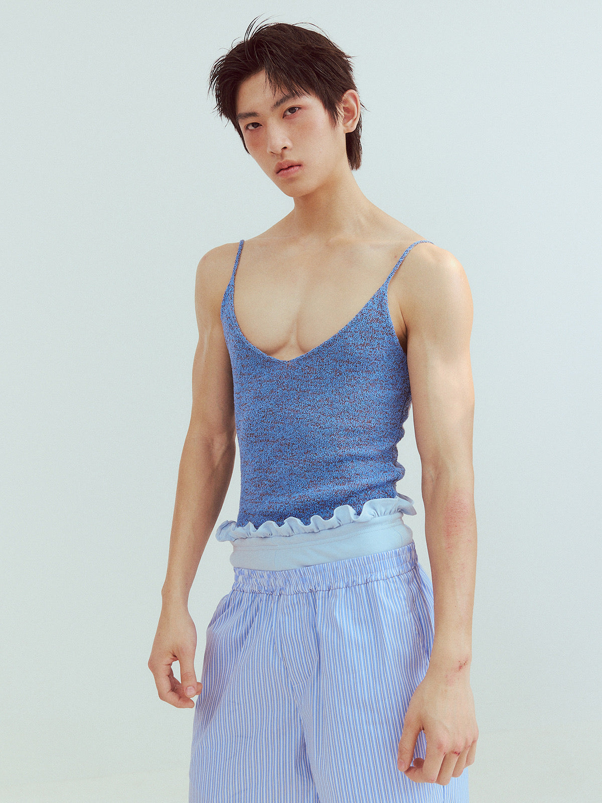 Thin shoulder strap mixed blue knitted camisole