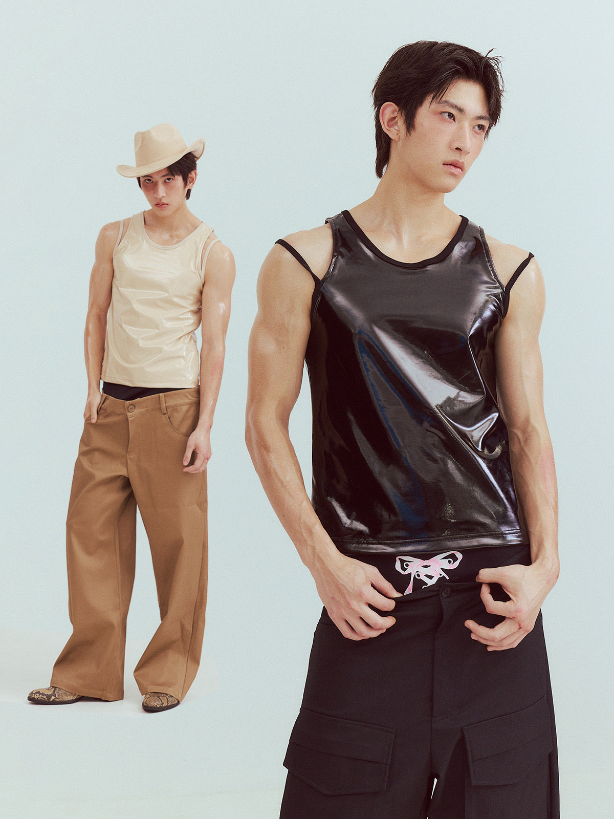 Patent leather deconstructed camisole
