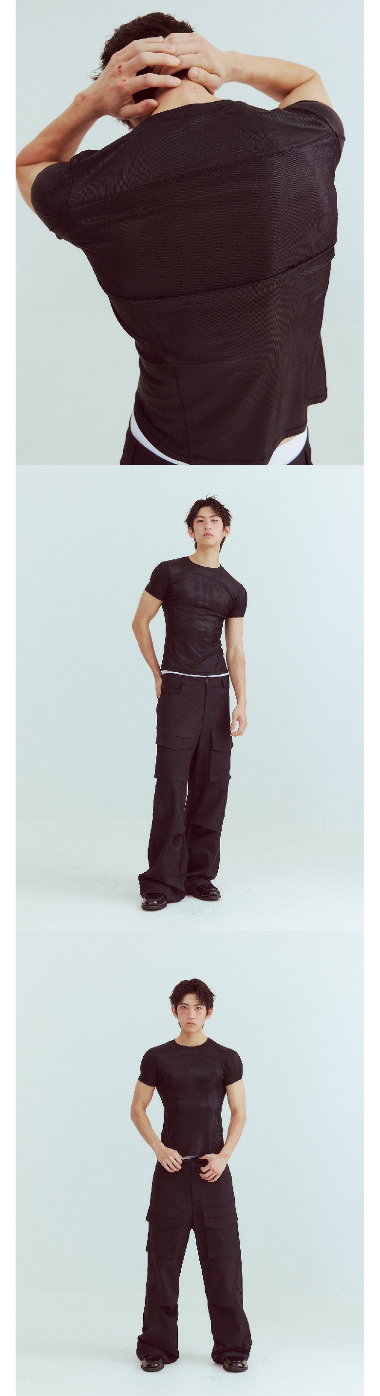 Reflective glossy tight-fitting split T-shirt