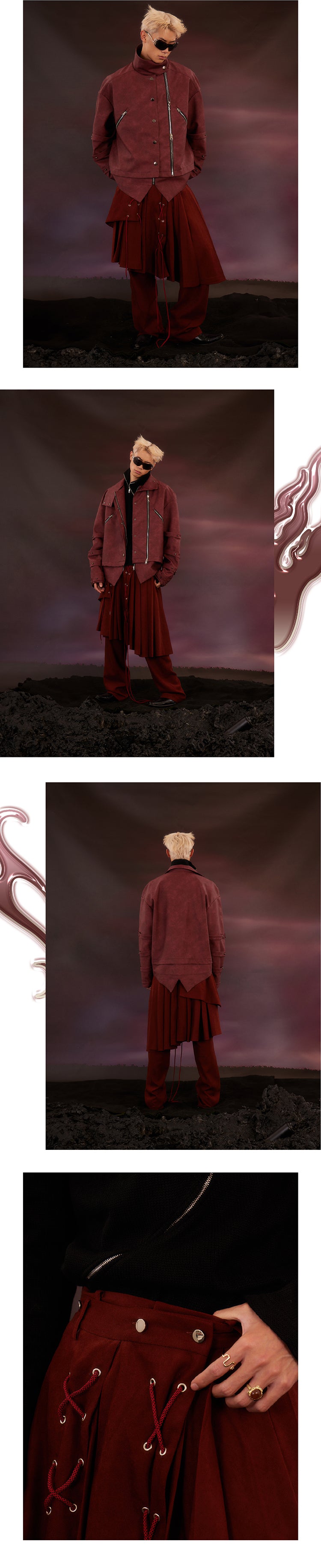 Double layer rope pleated skirt pants