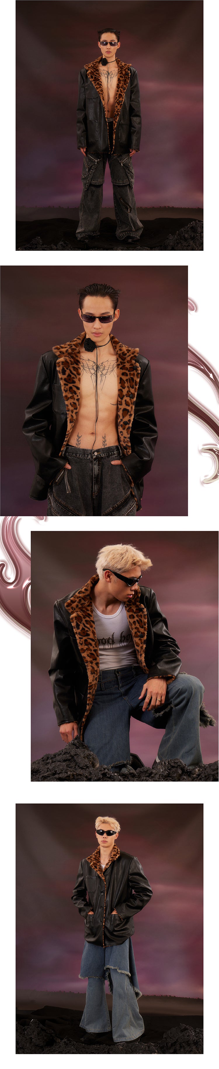 Leopard print reversible black leather jacket