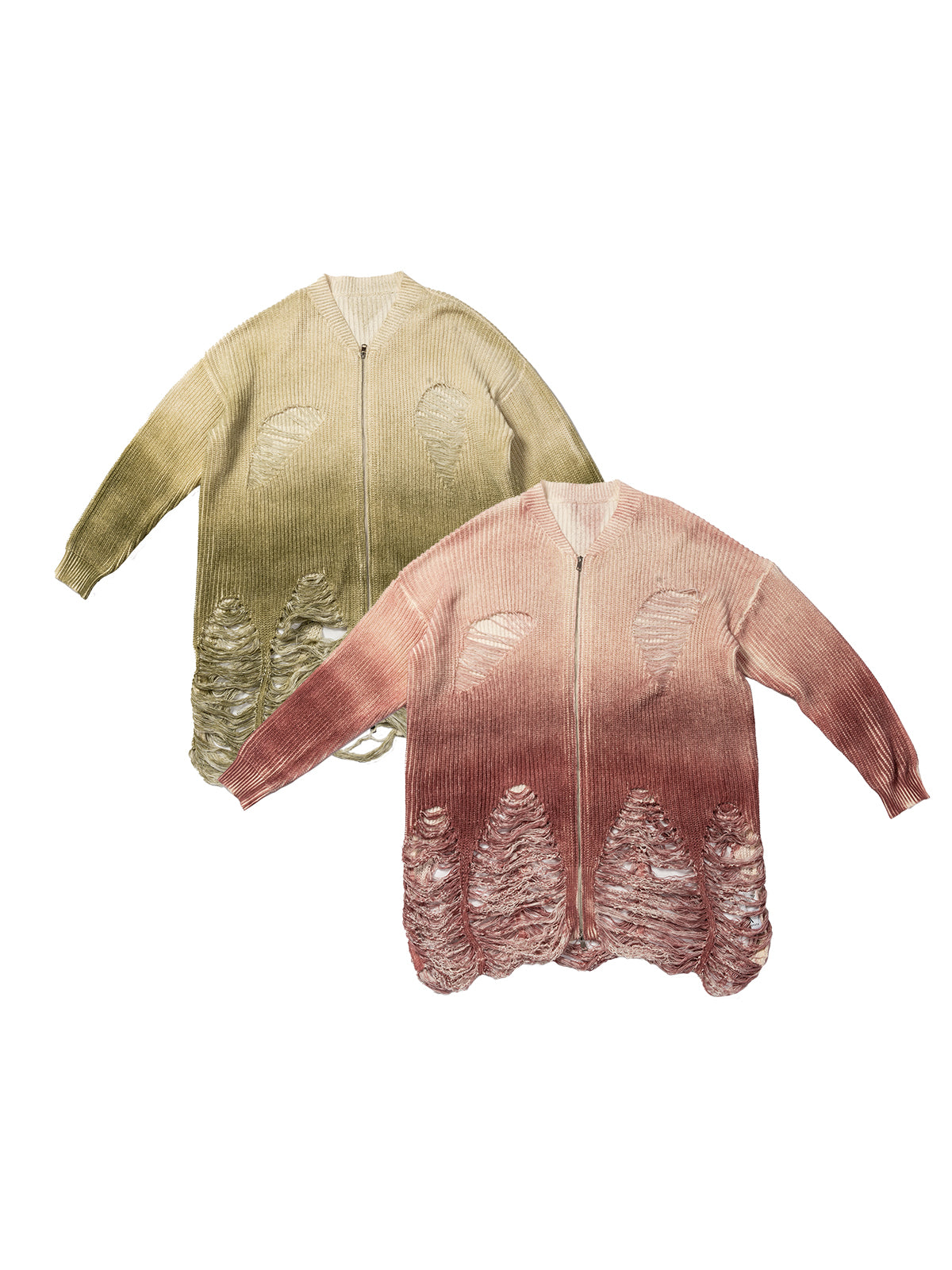 Gradient two-color ripped sweater