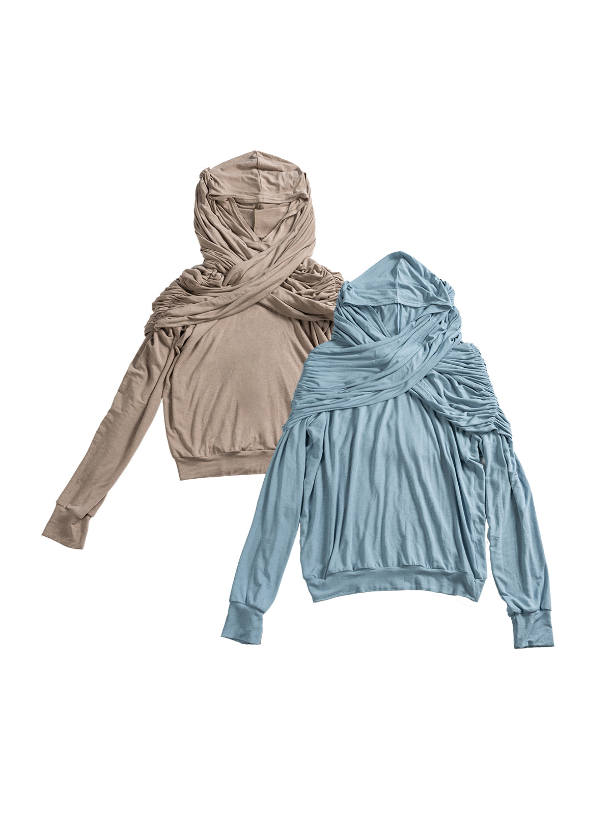 Two tone pleated hooded top