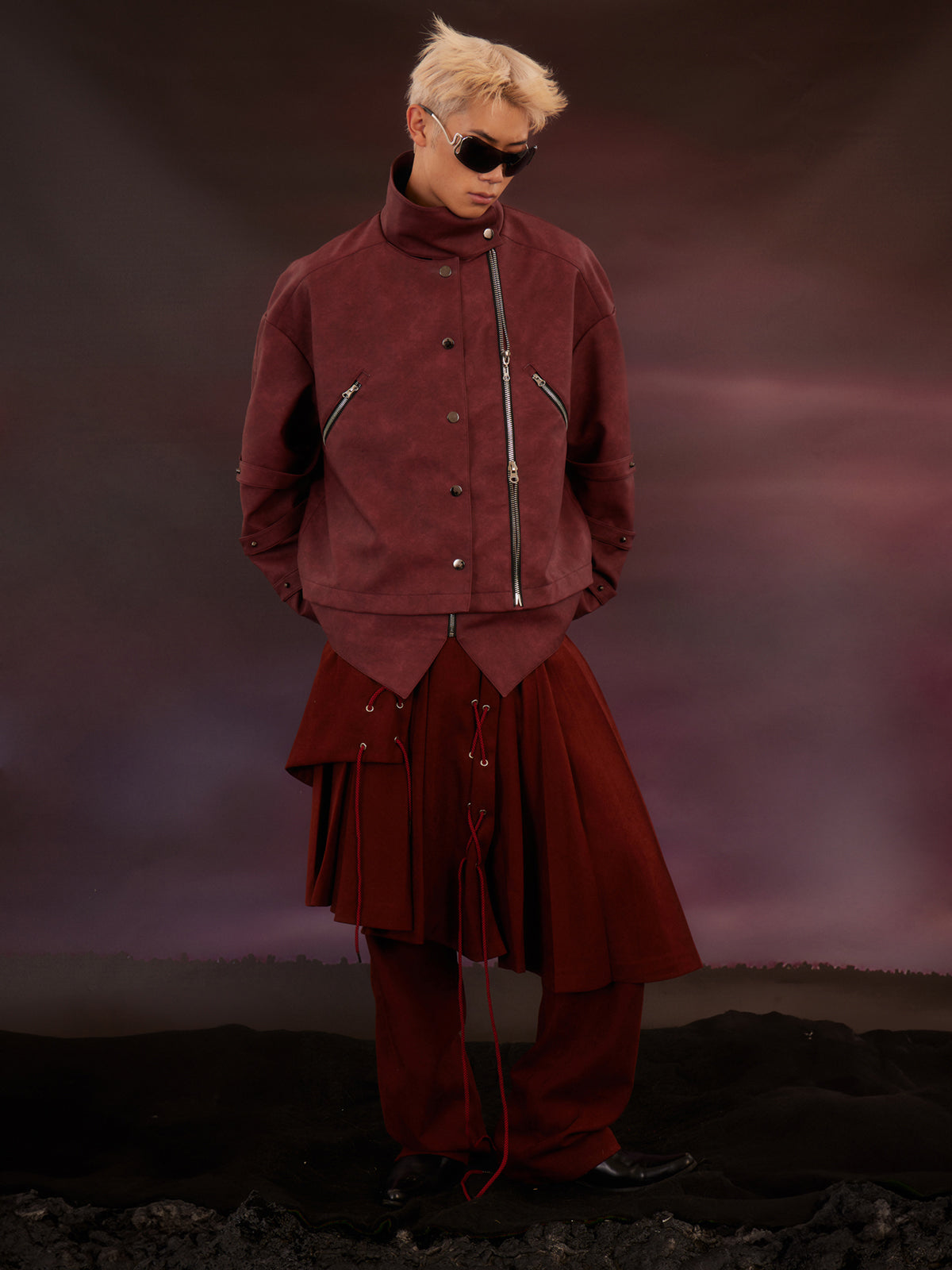 Double layer rope pleated skirt pants