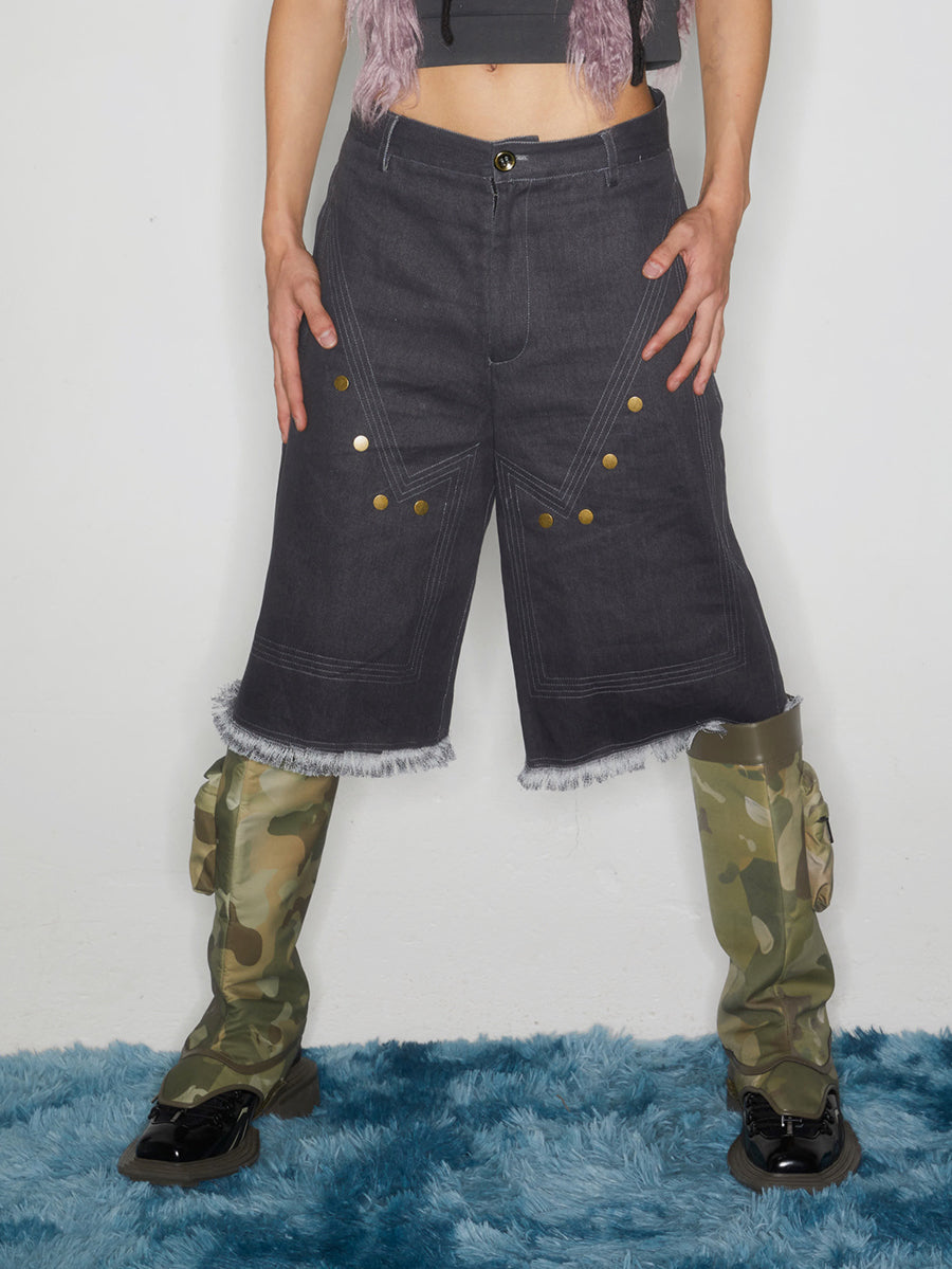 Workwear rivet rough edge shorts