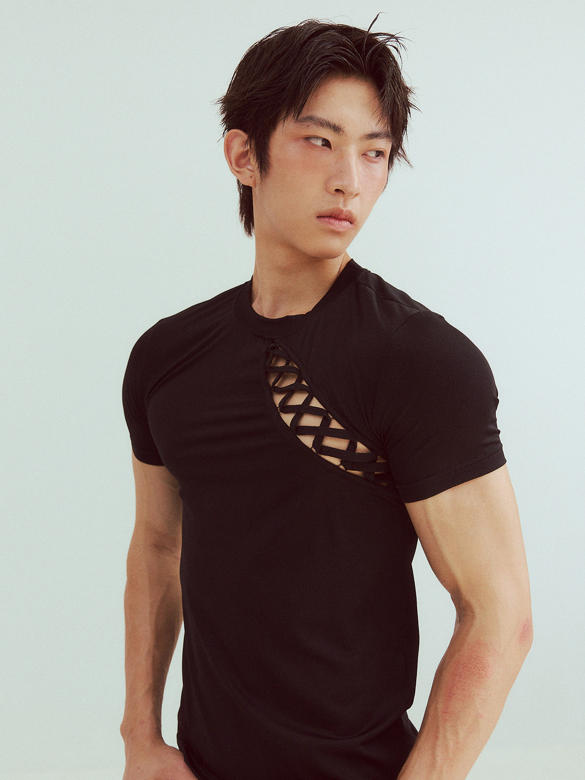 Ripped Cross-Back Short Sleeve Top