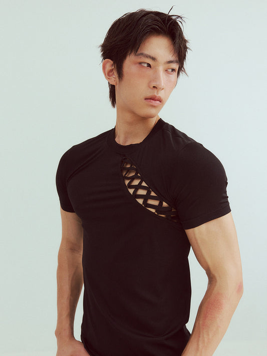 Ripped Cross-Back Short Sleeve Top