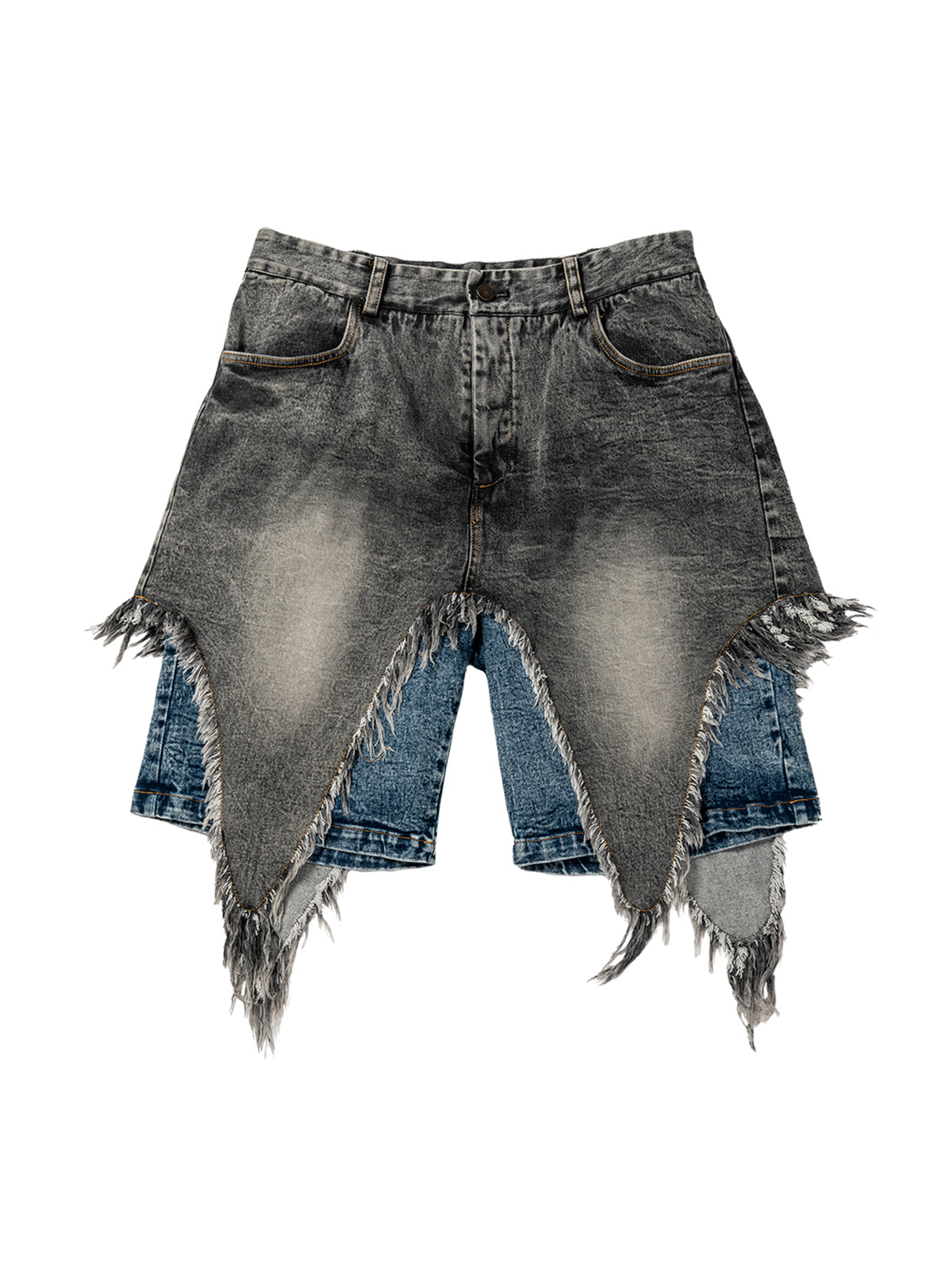 Double layered ruffled washed denim shorts