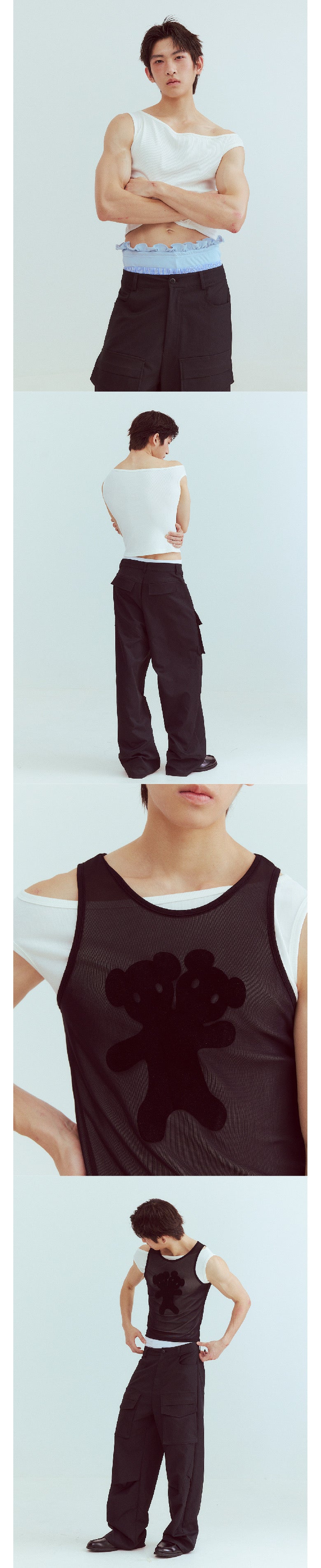 Little bear print black and white two-piece set