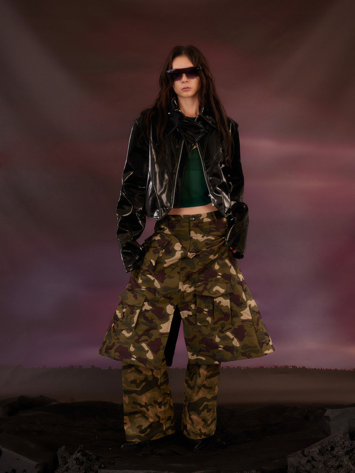 Camo double layered skirt pants