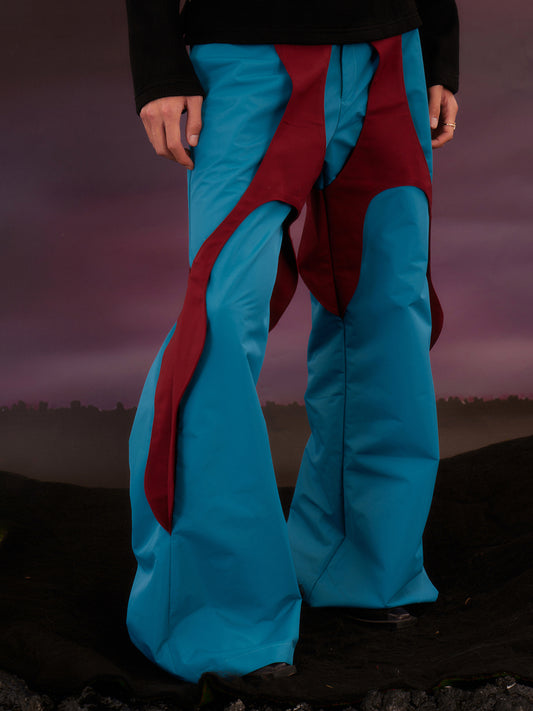 Blue and red patchwork petal pants