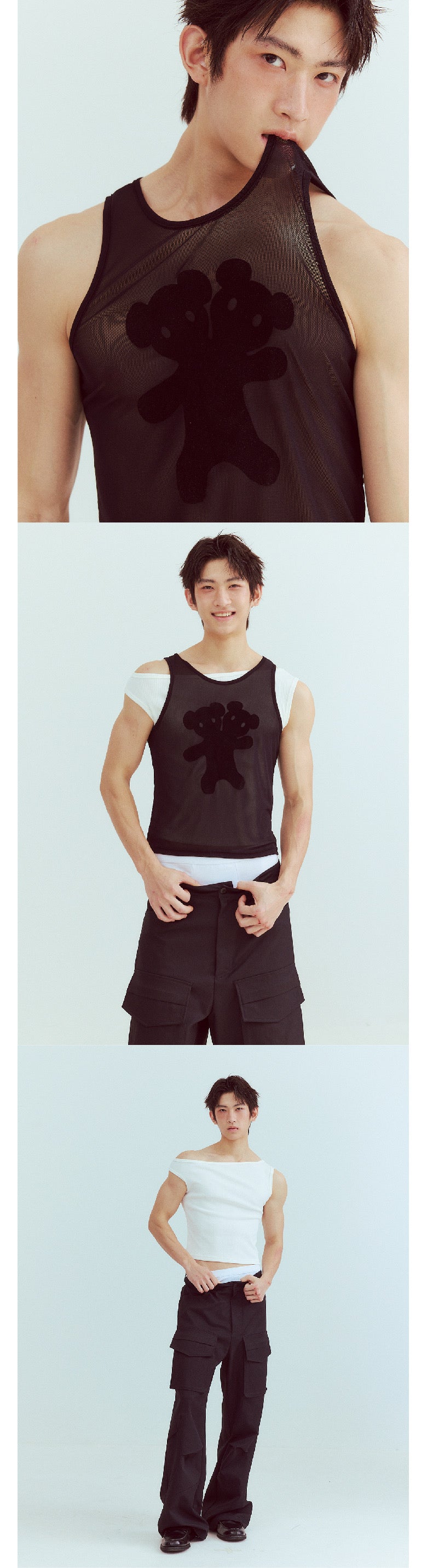 Little bear print black and white two-piece set