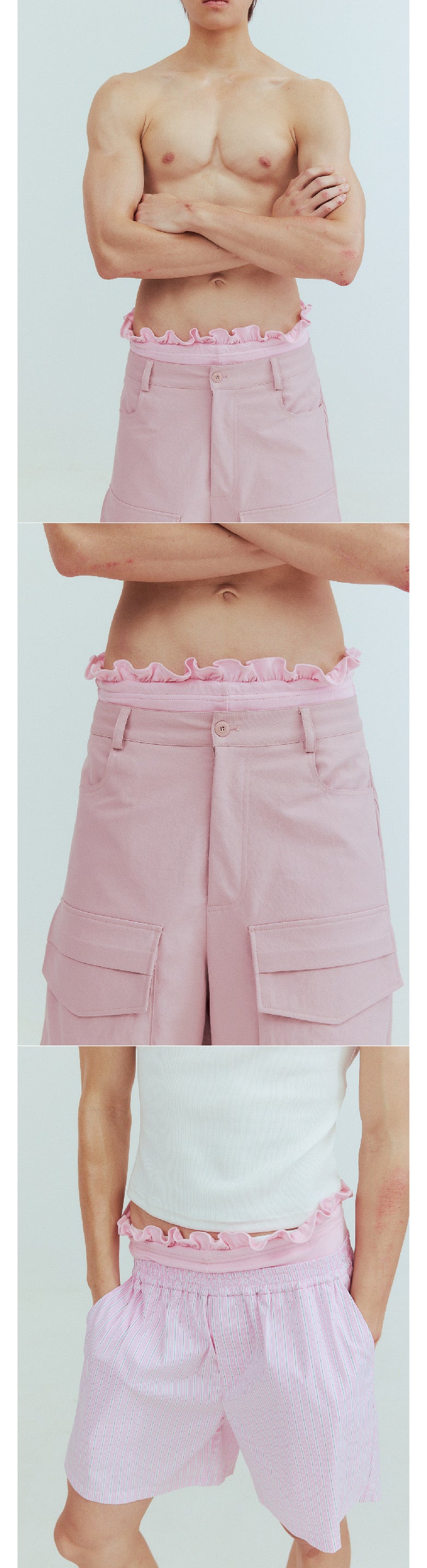 Ruffle-edged double-layered linen pants