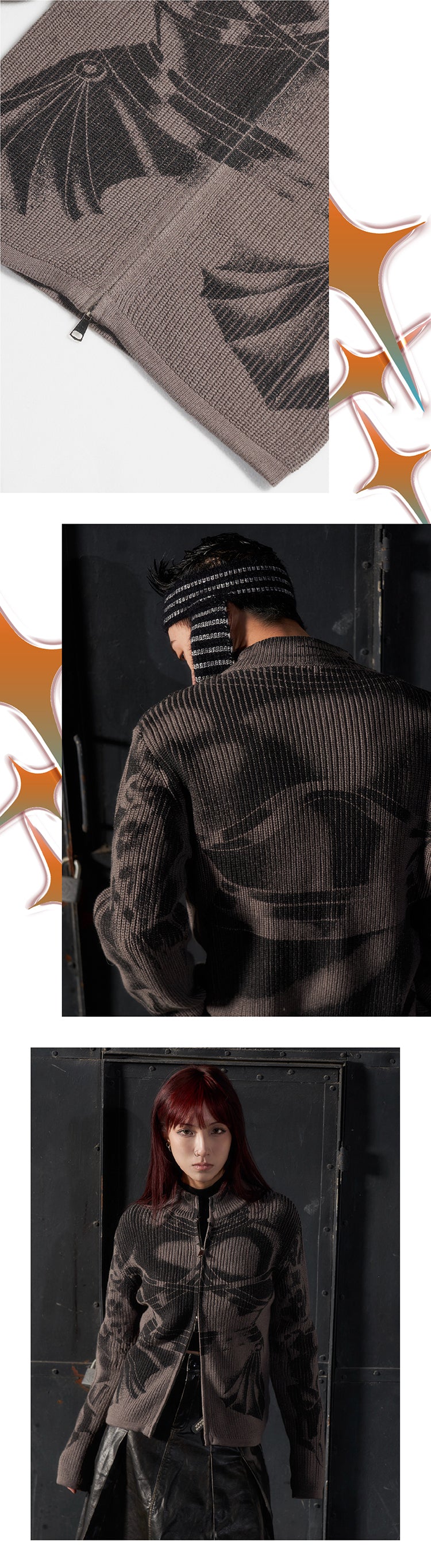 Armor printed sweater cardigan