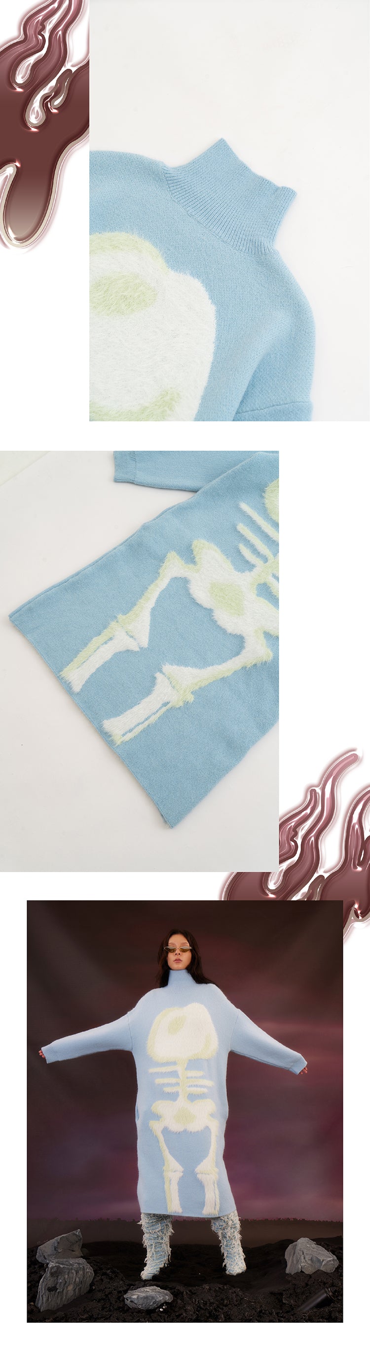 Light blue fish Bone Long Sweater