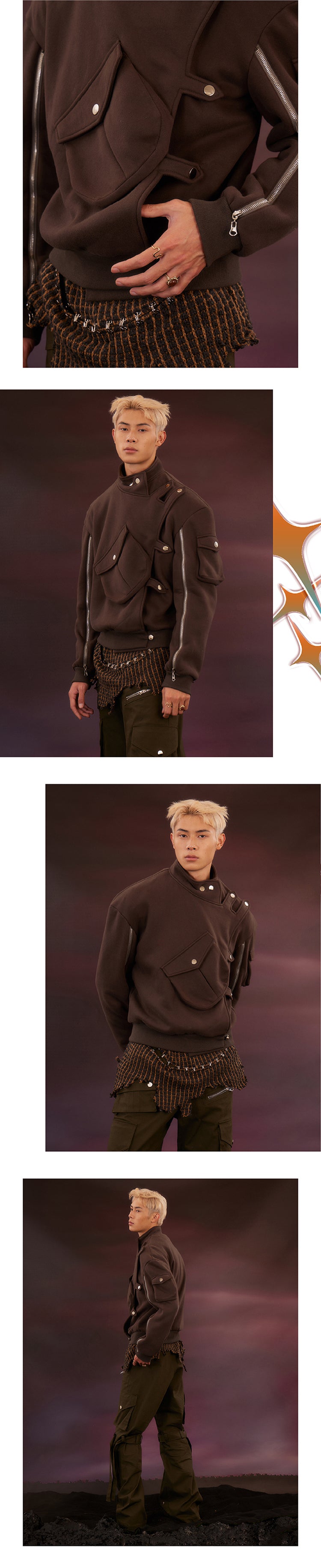 Zipper detachable button hoodie