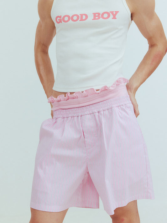 Ruffle-edged double-layered linen pants