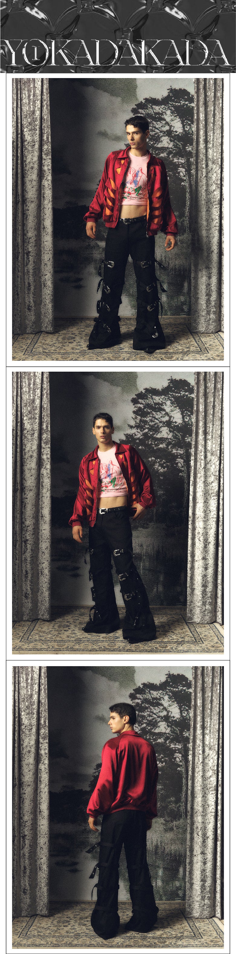 Strap retro carved iron buckle pants