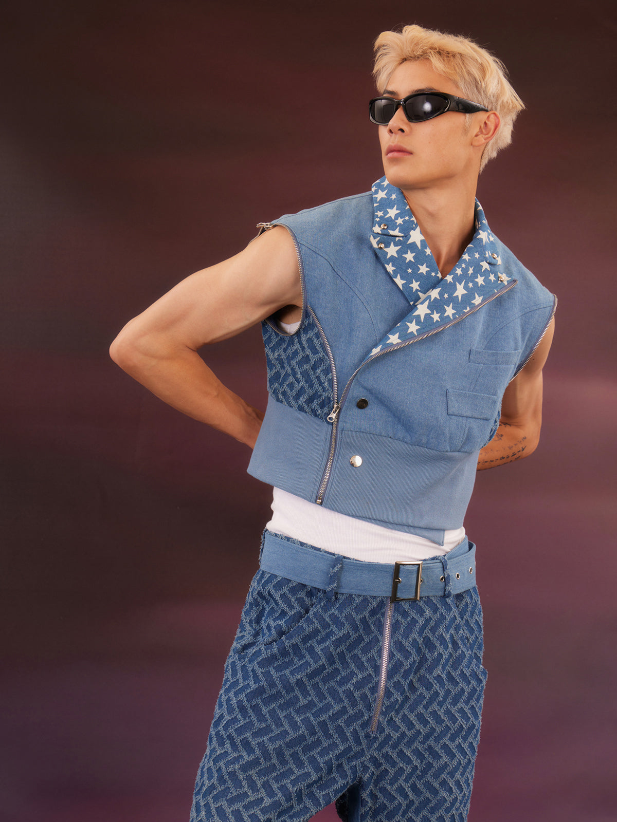 Denim sleeves detachable short jacket