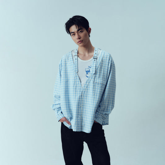 Checkered deep V-neck shirt