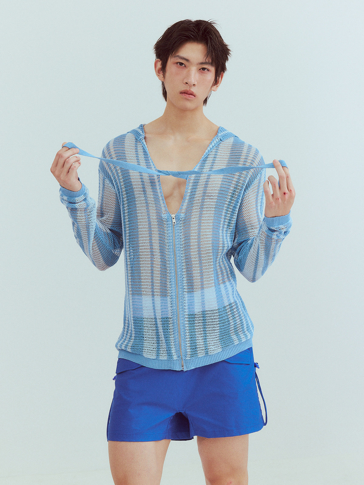 Vacation-style hollow-out knitted shirt