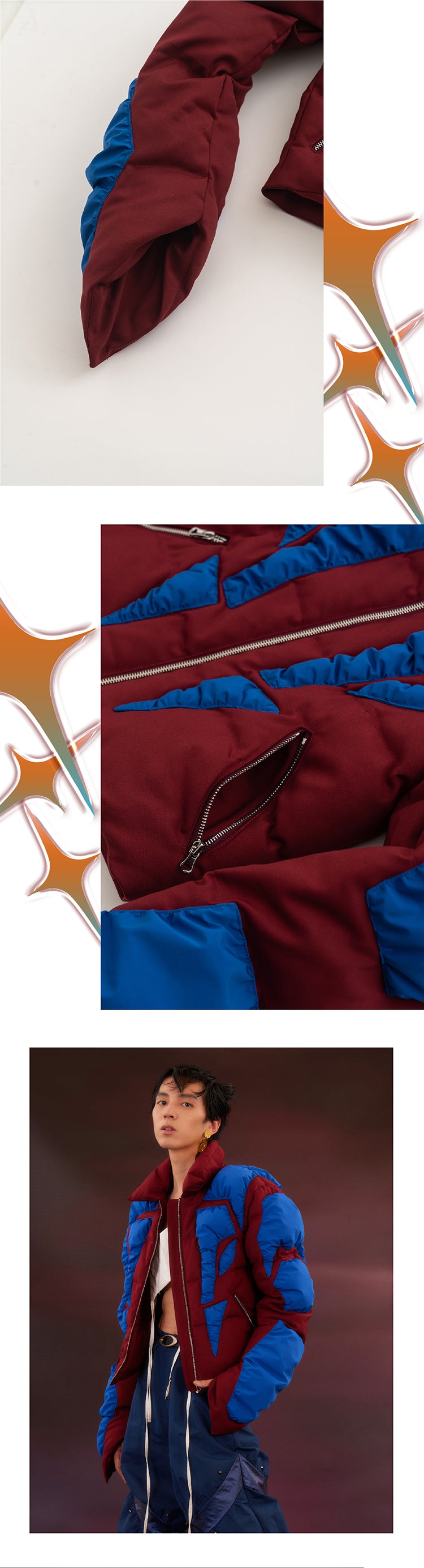 Blue red textured human cotton jacket