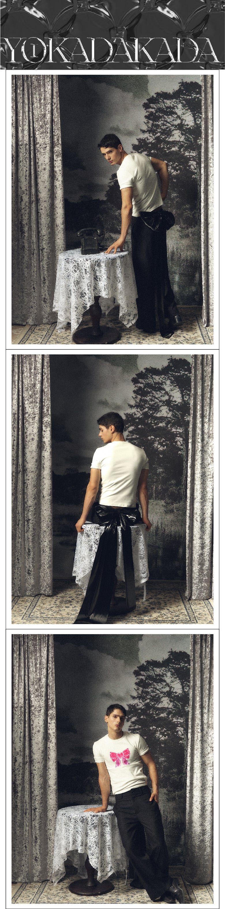 Lacquer leather back bow black pants