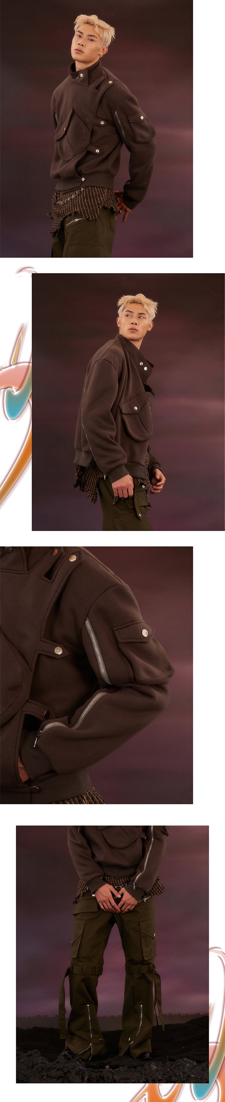Zipper detachable button hoodie