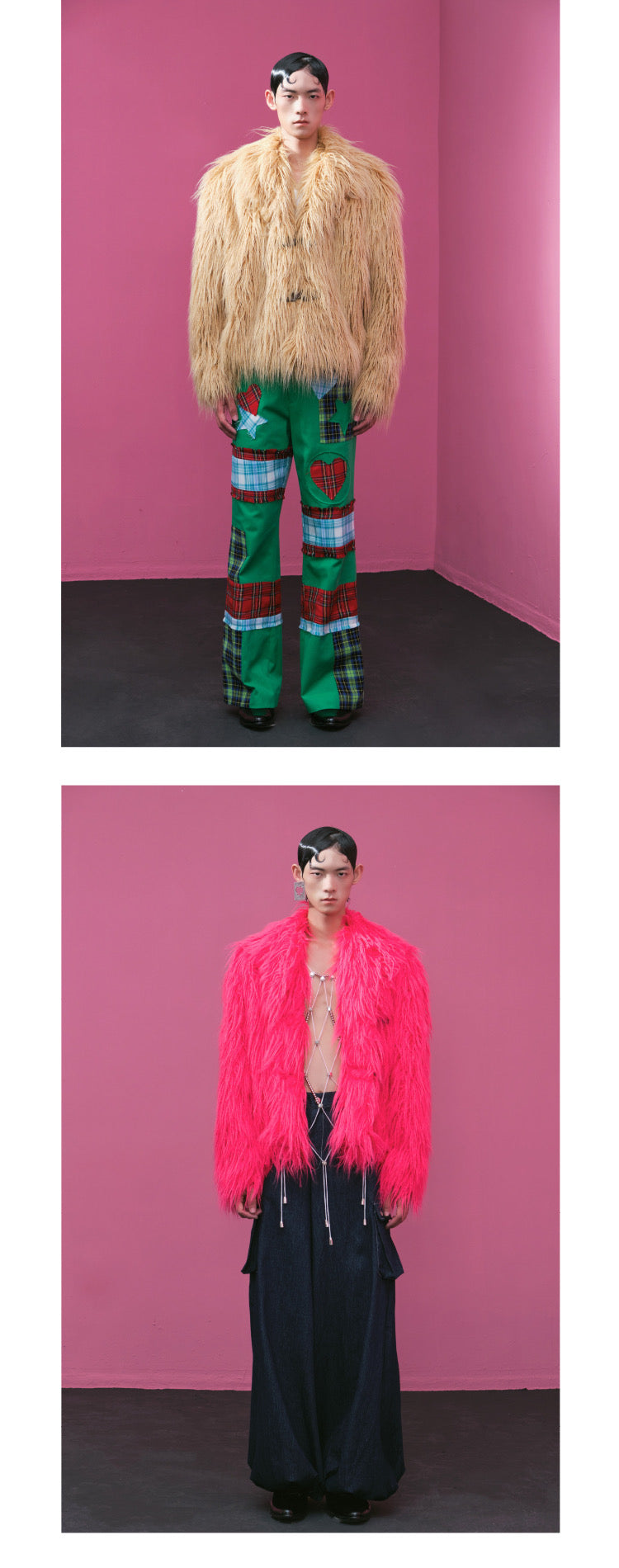 Vintage leather button long fur coat