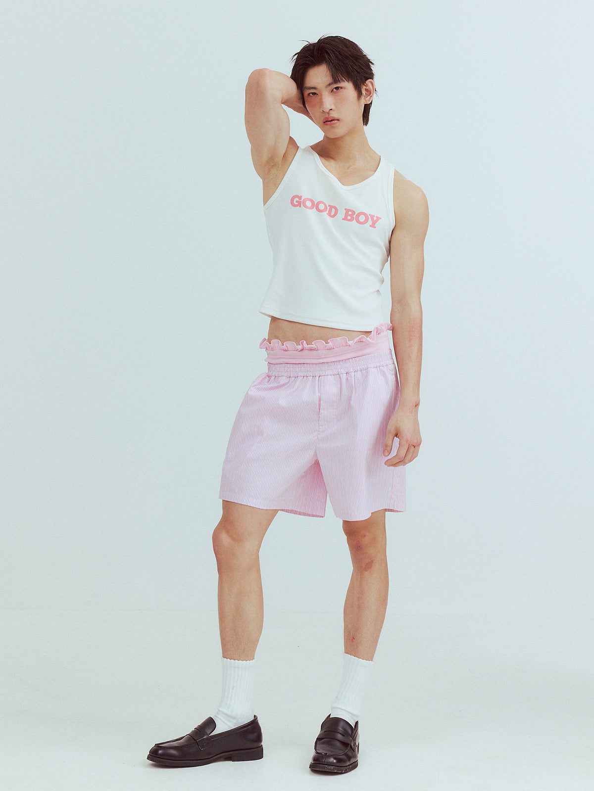 Ruffle-edged double-layered linen pants