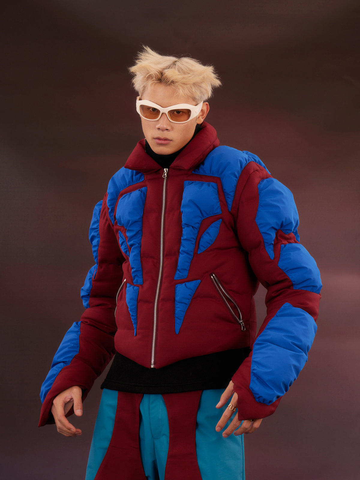 Blue red textured human cotton jacket